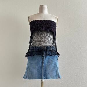 handmade black purple floral lace tube top